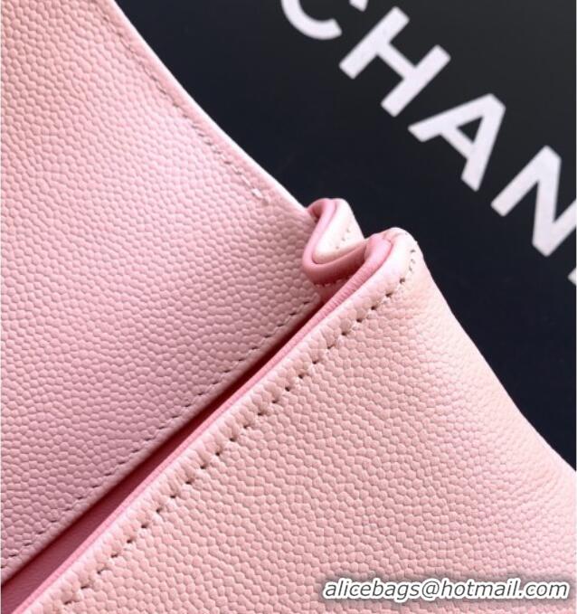 Trendy Design Chanel Grained Shiny Calfskin Leather Clutch with Leather Strap AP5068 Sakura Pink 2026