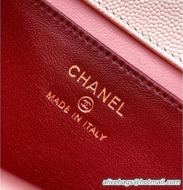 Trendy Design Chanel Grained Shiny Calfskin Leather Clutch with Leather Strap AP5068 Sakura Pink 2026