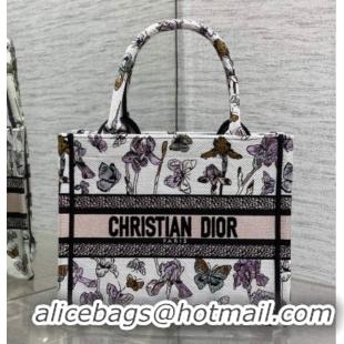 Charming Dior Small Book Tote Bag in Latte White Multicolor Butterflies & Iris Purple Embroidery 60126081 2026