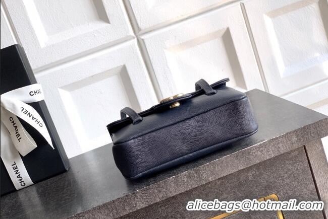 Good Taste Chanel Grained Shiny Calfskin Leather Clutch with Leather Strap AP5068 Midnight Blue 2026