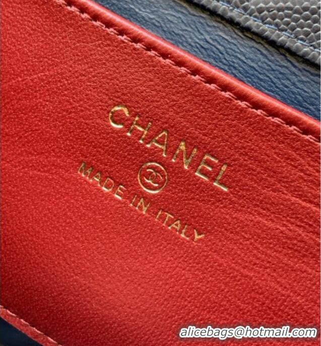 Good Taste Chanel Grained Shiny Calfskin Leather Clutch with Leather Strap AP5068 Midnight Blue 2026