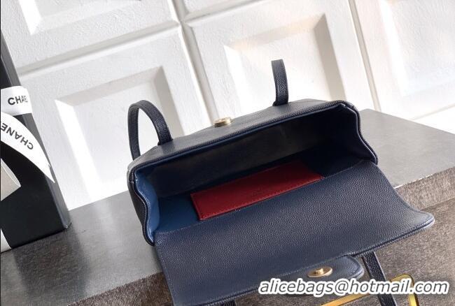 Good Taste Chanel Grained Shiny Calfskin Leather Clutch with Leather Strap AP5068 Midnight Blue 2026