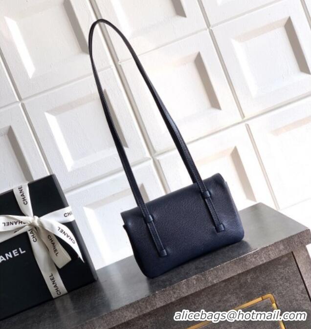 Good Taste Chanel Grained Shiny Calfskin Leather Clutch with Leather Strap AP5068 Midnight Blue 2026