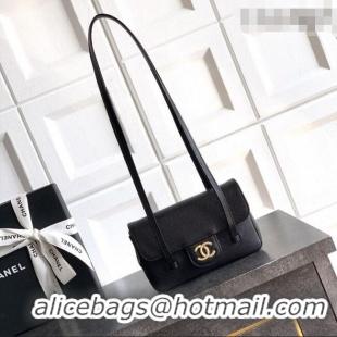 Most Popular Chanel Grained Shiny Calfskin Leather Clutch with Leather Strap AP5068 Black 2026