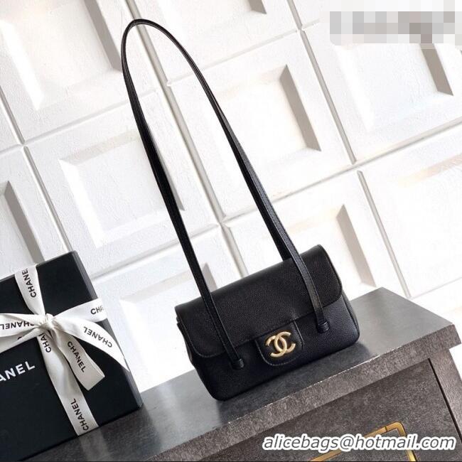 Most Popular Chanel Grained Shiny Calfskin Leather Clutch with Leather Strap AP5068 Black 2026
