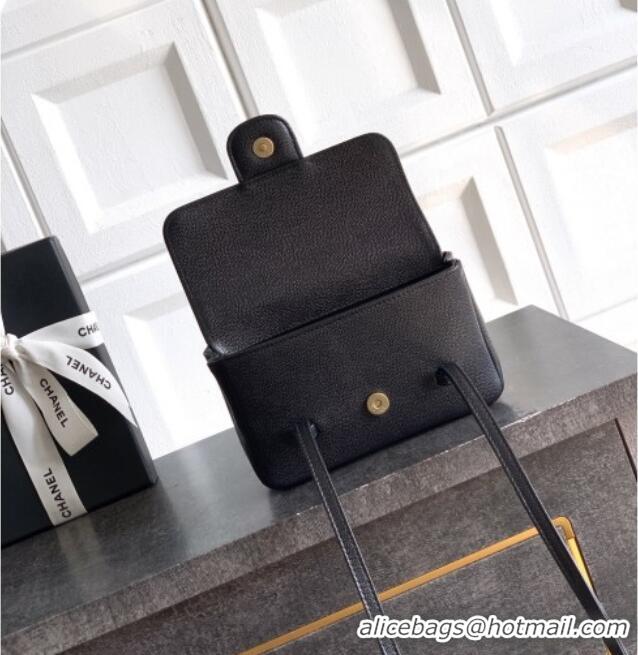Most Popular Chanel Grained Shiny Calfskin Leather Clutch with Leather Strap AP5068 Black 2026