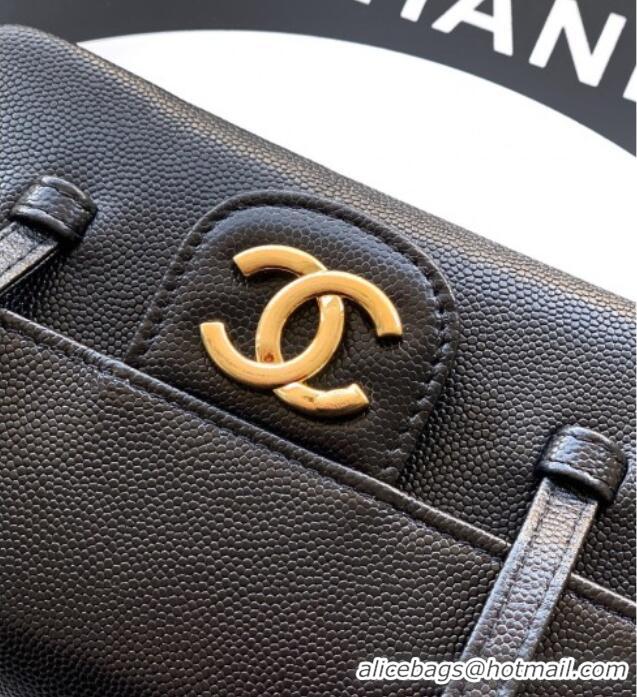 Most Popular Chanel Grained Shiny Calfskin Leather Clutch with Leather Strap AP5068 Black 2026