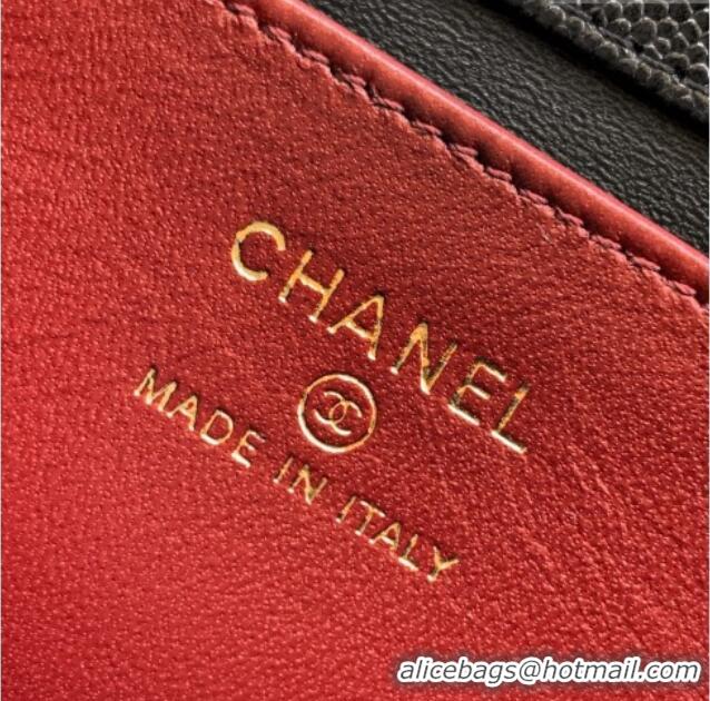 Most Popular Chanel Grained Shiny Calfskin Leather Clutch with Leather Strap AP5068 Black 2026