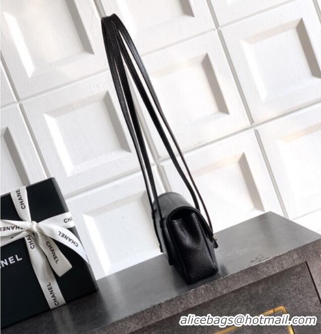 Most Popular Chanel Grained Shiny Calfskin Leather Clutch with Leather Strap AP5068 Black 2026