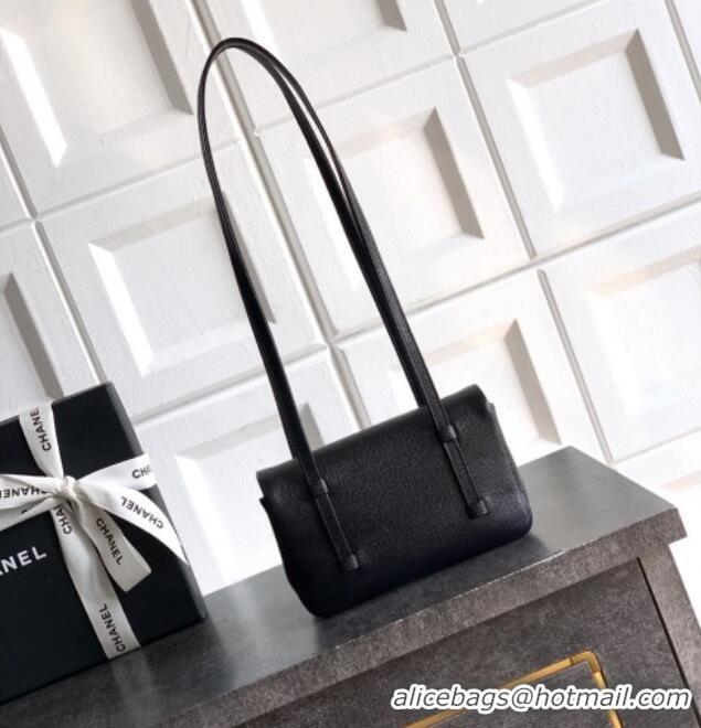 Most Popular Chanel Grained Shiny Calfskin Leather Clutch with Leather Strap AP5068 Black 2026