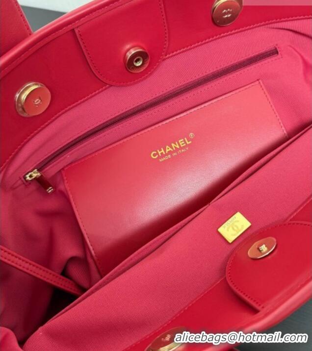 Traditional Discount Chanel Striped Printed Fabric Shopping Bag AS6007 Red 2026