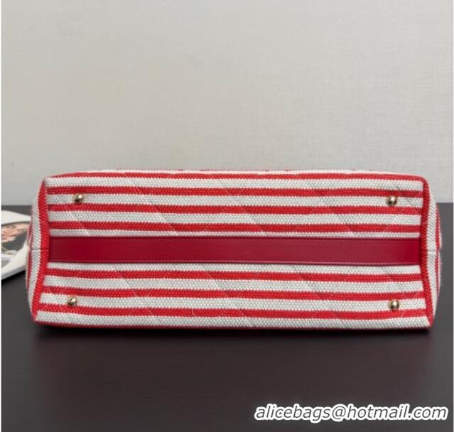 Traditional Discount Chanel Striped Printed Fabric Shopping Bag AS6007 Red 2026