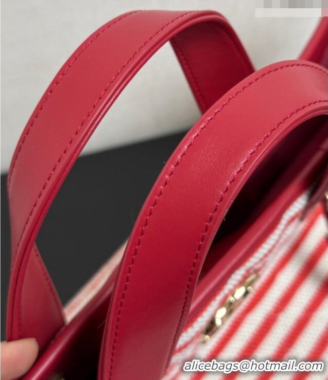 Traditional Discount Chanel Striped Printed Fabric Shopping Bag AS6007 Red 2026