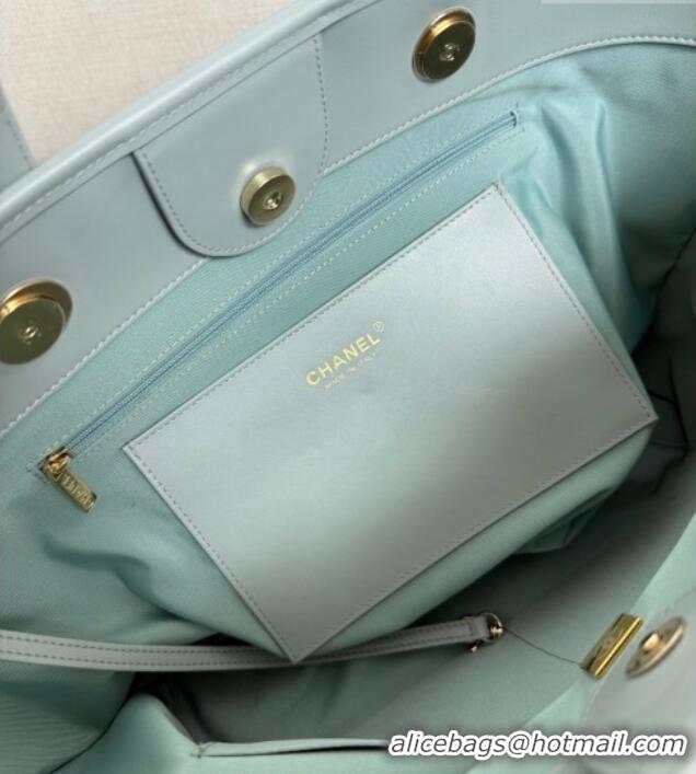 Luxury Discount Chanel Striped Printed Fabric Shopping Bag AS6007 Blue 2026