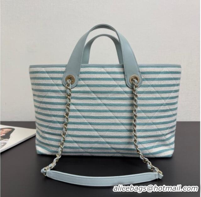 Luxury Discount Chanel Striped Printed Fabric Shopping Bag AS6007 Blue 2026