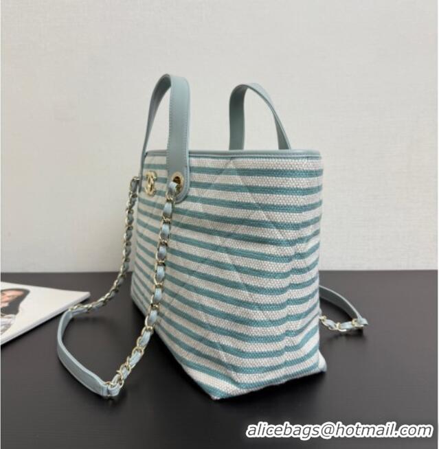 Luxury Discount Chanel Striped Printed Fabric Shopping Bag AS6007 Blue 2026