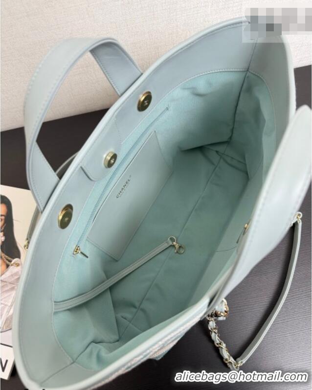 Luxury Discount Chanel Striped Printed Fabric Shopping Bag AS6007 Blue 2026