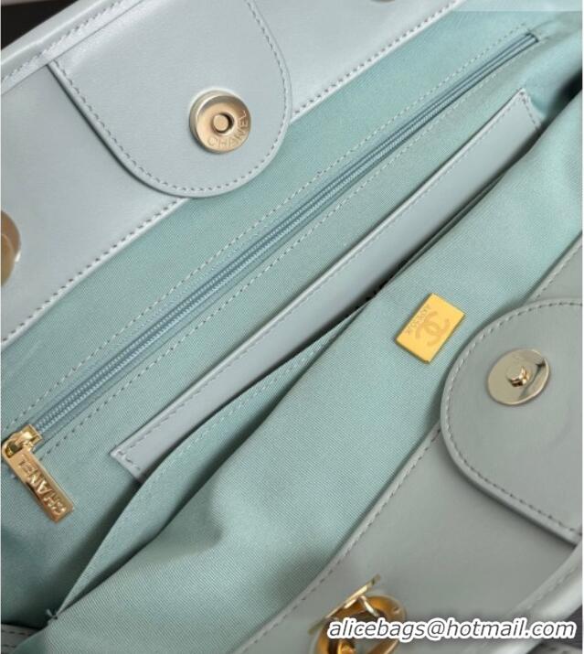 Luxury Discount Chanel Striped Printed Fabric Shopping Bag AS6007 Blue 2026