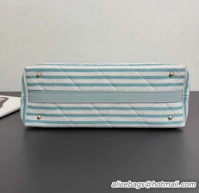 Luxury Discount Chanel Striped Printed Fabric Shopping Bag AS6007 Blue 2026