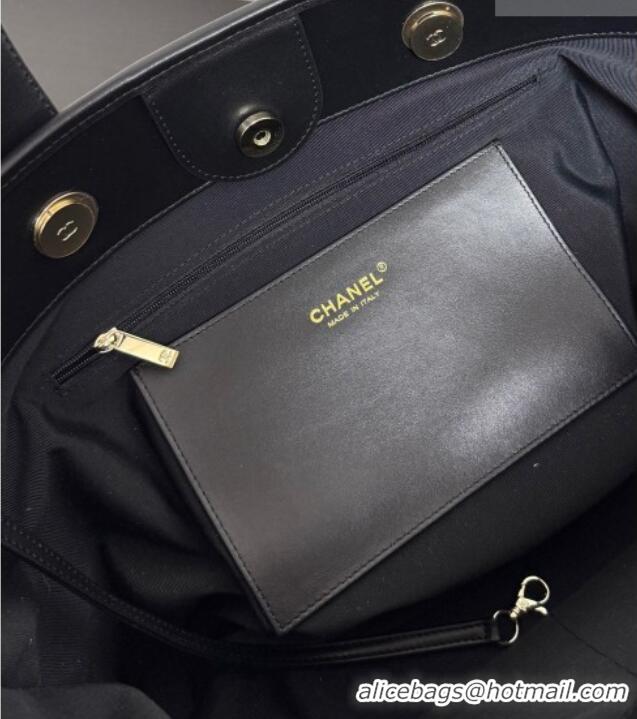 Good Taste Chanel Striped Printed Fabric Shopping Bag AS6007 Black 2026