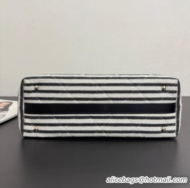 Good Taste Chanel Striped Printed Fabric Shopping Bag AS6007 Black 2026