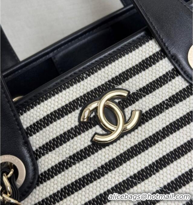 Good Taste Chanel Striped Printed Fabric Shopping Bag AS6007 Black 2026