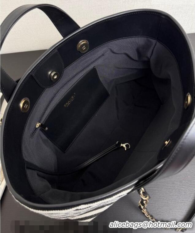 Good Taste Chanel Striped Printed Fabric Shopping Bag AS6007 Black 2026