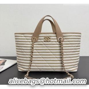 Market Sells Chanel Striped Printed Fabric Shopping Bag AS6007 Beige 2026