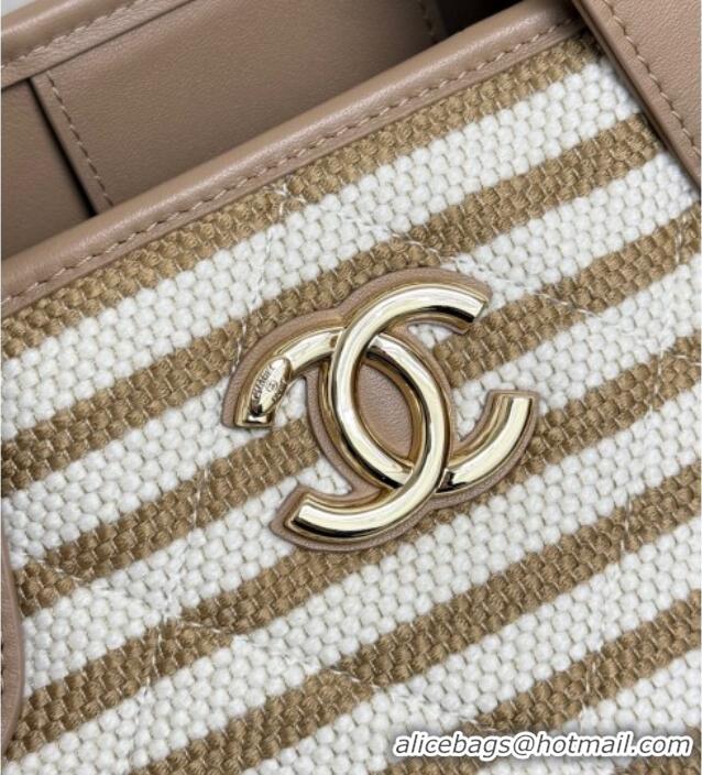 Market Sells Chanel Striped Printed Fabric Shopping Bag AS6007 Beige 2026
