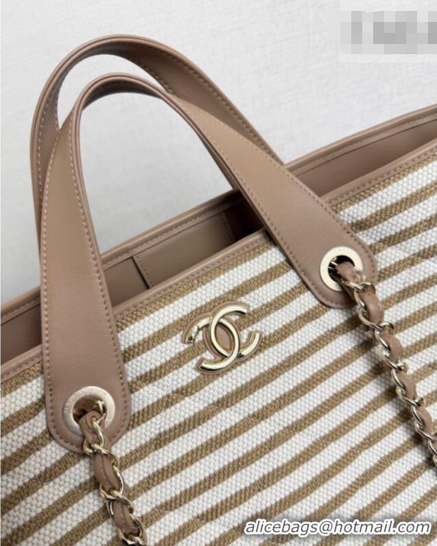 Market Sells Chanel Striped Printed Fabric Shopping Bag AS6007 Beige 2026