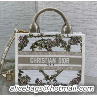 Good Looking Dior Small Book Tote Bag in Multicolor Amour de Roses Embroidery and Latte White Calfskin 60126085 2026