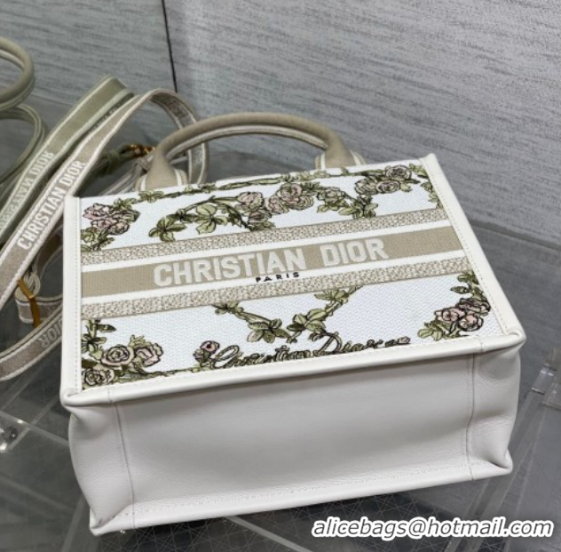 Good Looking Dior Small Book Tote Bag in Multicolor Amour de Roses Embroidery and Latte White Calfskin 60126085 2026