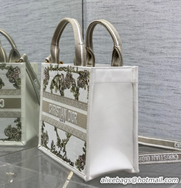 Good Looking Dior Small Book Tote Bag in Multicolor Amour de Roses Embroidery and Latte White Calfskin 60126085 2026