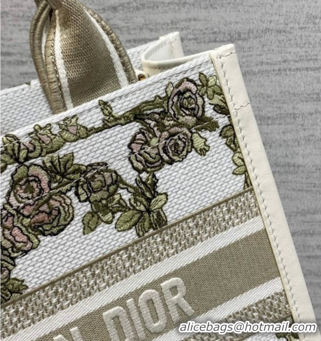 Good Looking Dior Small Book Tote Bag in Multicolor Amour de Roses Embroidery and Latte White Calfskin 60126085 2026