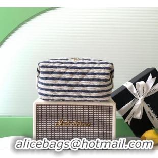 Good Looking Chanel Striped Printed Fabric Zipped Case AP4990 Navy Blue 2026