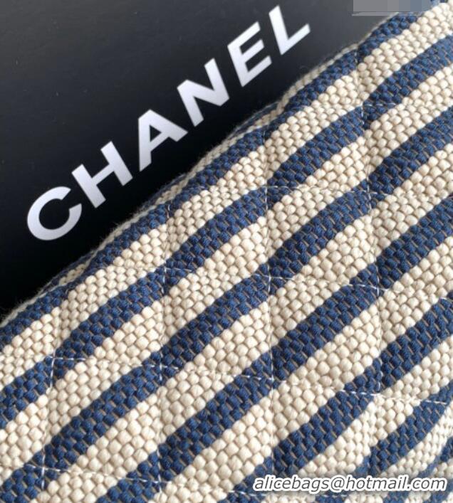 Good Looking Chanel Striped Printed Fabric Zipped Case AP4990 Navy Blue 2026