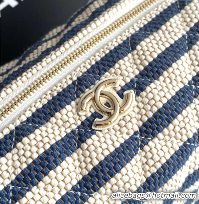 Good Looking Chanel Striped Printed Fabric Zipped Case AP4990 Navy Blue 2026