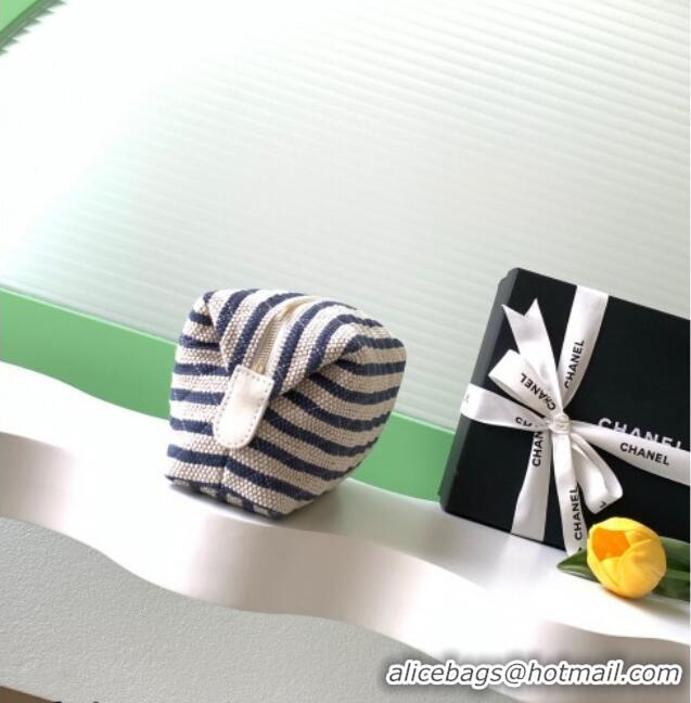 Good Looking Chanel Striped Printed Fabric Zipped Case AP4990 Navy Blue 2026