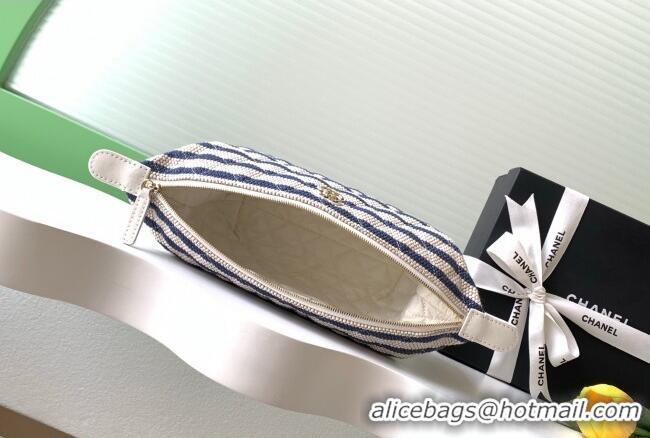 Good Looking Chanel Striped Printed Fabric Zipped Case AP4990 Navy Blue 2026