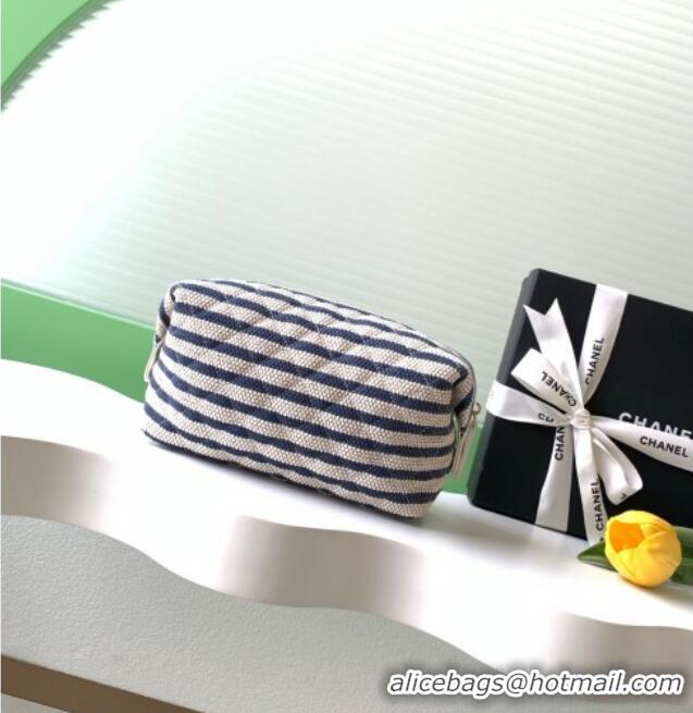 Good Looking Chanel Striped Printed Fabric Zipped Case AP4990 Navy Blue 2026