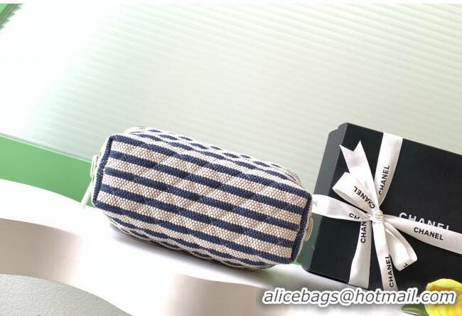 Good Looking Chanel Striped Printed Fabric Zipped Case AP4990 Navy Blue 2026