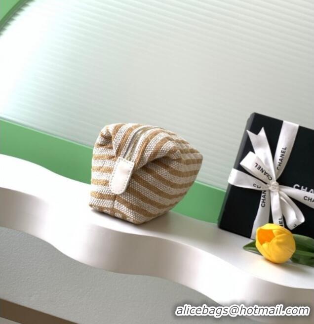 Big Discount Chanel Striped Printed Fabric Zipped Case AP4990 Beige 2026