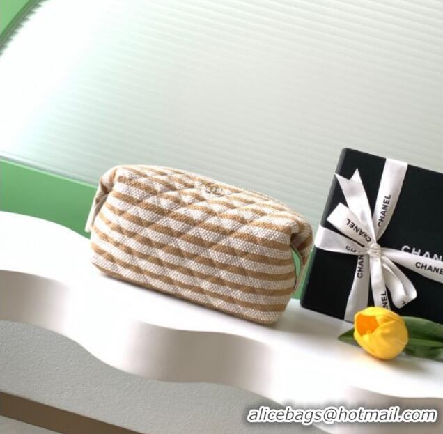 Big Discount Chanel Striped Printed Fabric Zipped Case AP4990 Beige 2026
