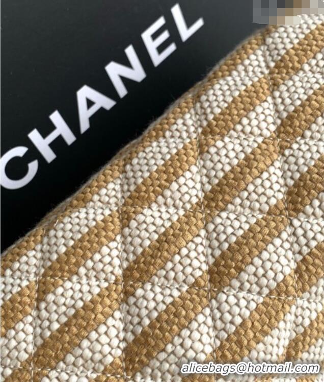 Big Discount Chanel Striped Printed Fabric Zipped Case AP4990 Beige 2026