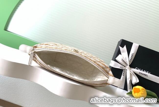 Big Discount Chanel Striped Printed Fabric Zipped Case AP4990 Beige 2026