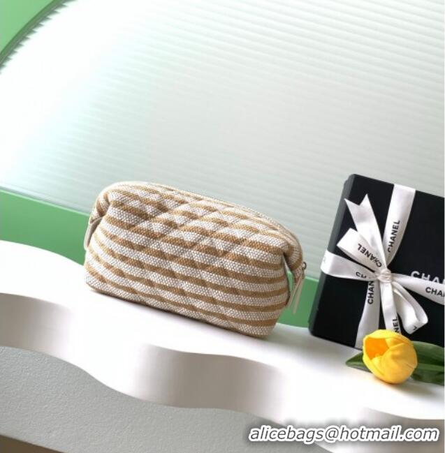 Big Discount Chanel Striped Printed Fabric Zipped Case AP4990 Beige 2026