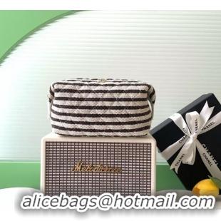 Best Product Chanel Striped Printed Fabric Zipped Case AP4990 Black 2026
