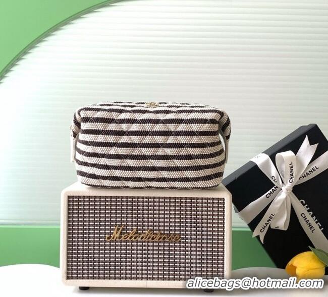 Best Product Chanel Striped Printed Fabric Zipped Case AP4990 Black 2026