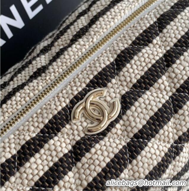 Best Product Chanel Striped Printed Fabric Zipped Case AP4990 Black 2026