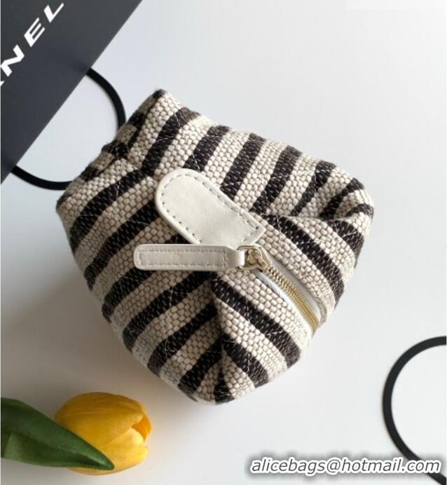 Best Product Chanel Striped Printed Fabric Zipped Case AP4990 Black 2026